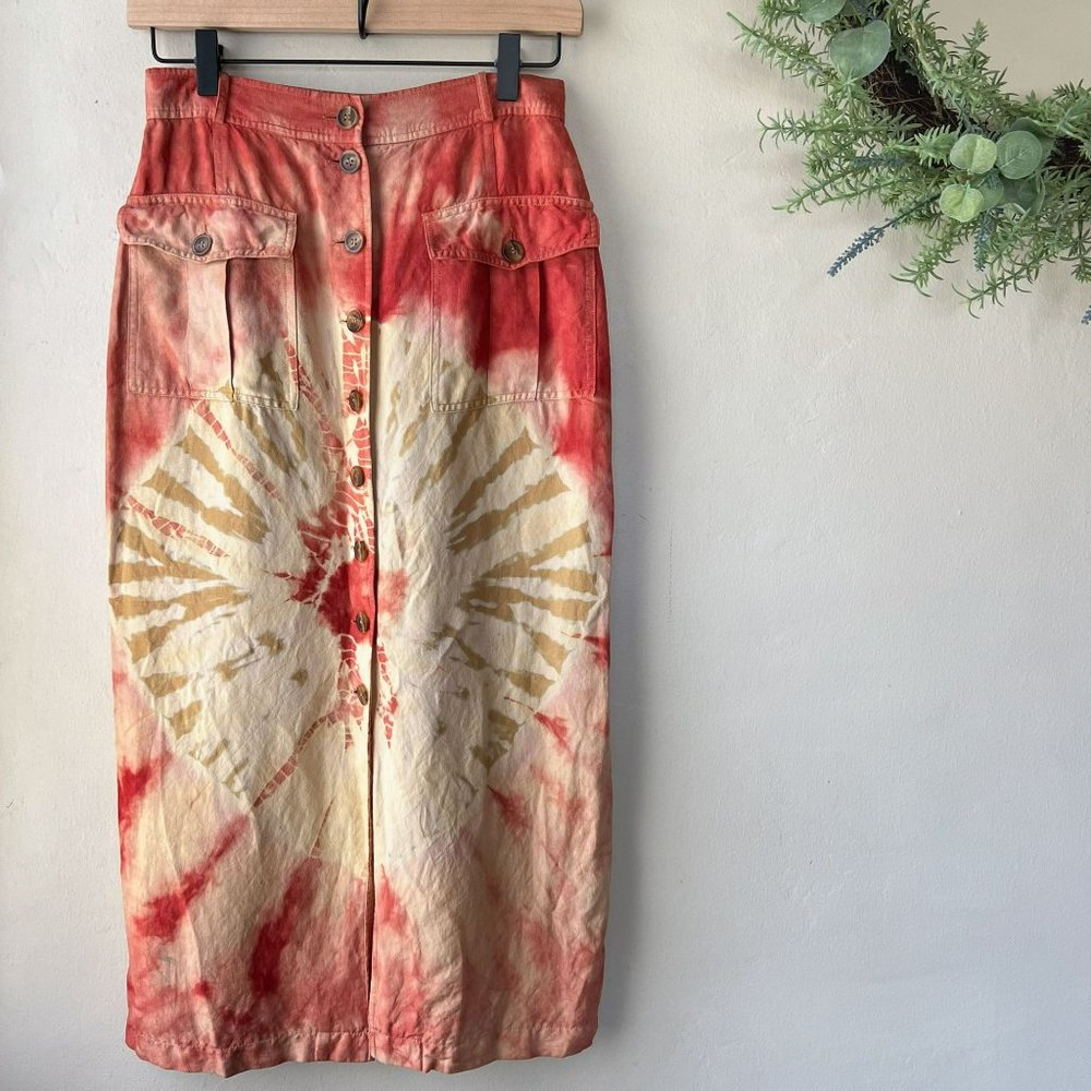 Vintage 90s Red Tie-dye Button Down Skirt